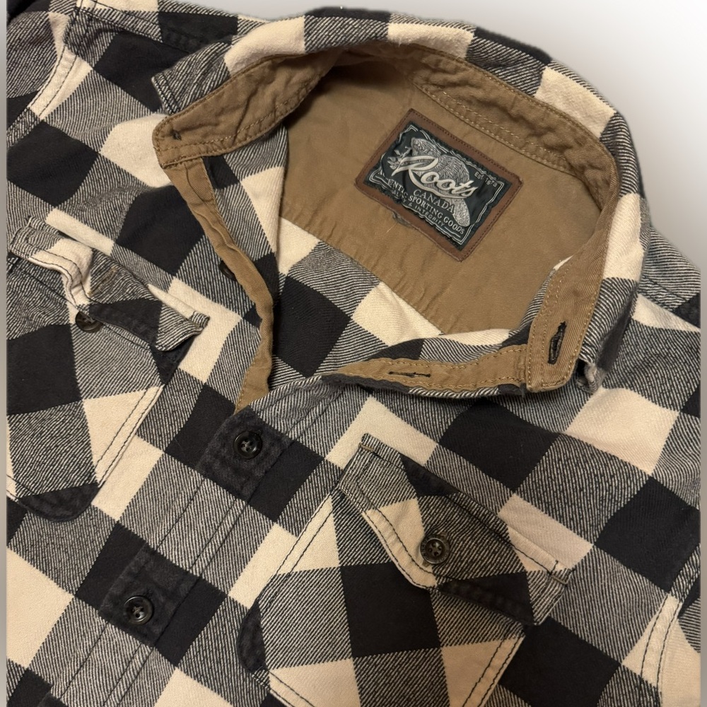 Roots Black and Tan Plaid Shirt